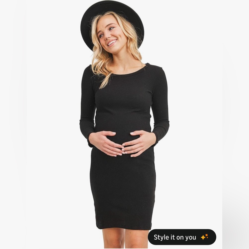 Amazon women’s long sleeve black knee length ribbed maternity dress size small